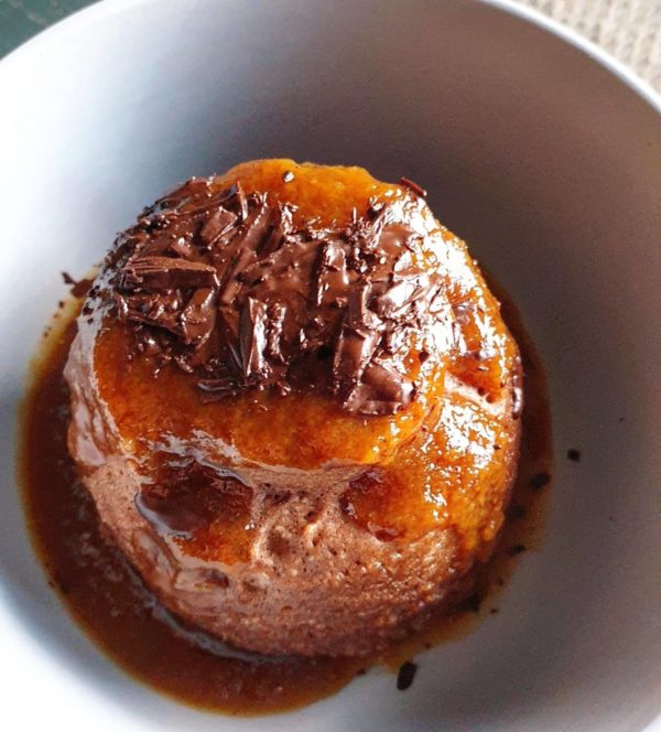 healthy-chocolate-mug-cake-warm-caramel-sauce