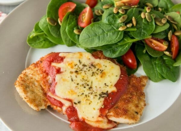 Chicken parmigiana with salad Chicken parmigiana with salad