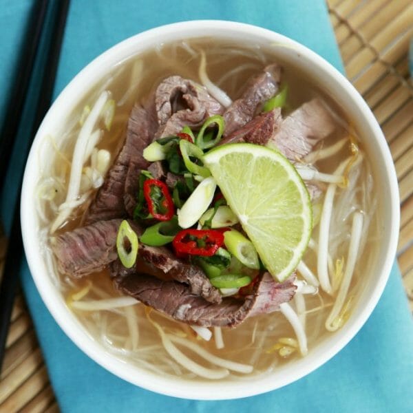 Healthy homemade Vietnamese beef pho noodle soup Healthy homemade Vietnamese beef pho noodle soup