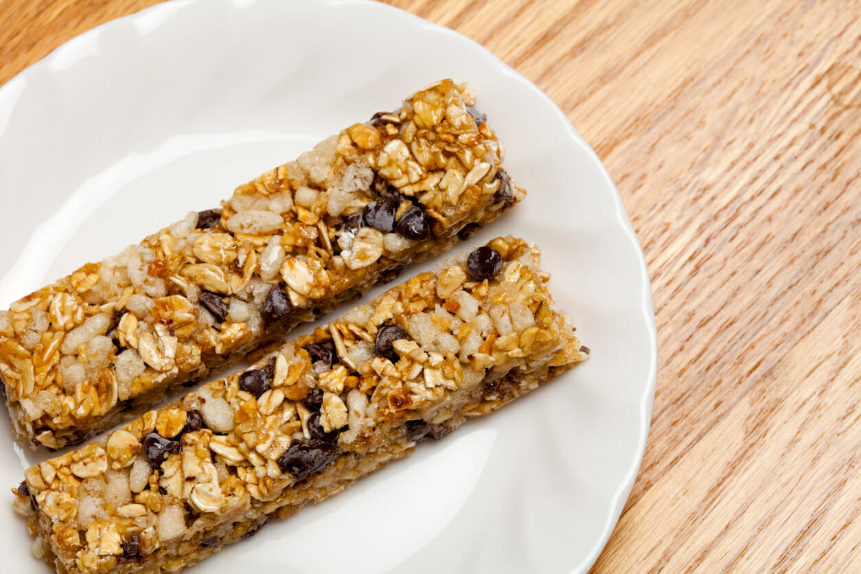 Energy bar on table top close up