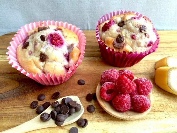 Banana, raspberry and chocolate chip muffins Banana, raspberry and chocolate chip muffins