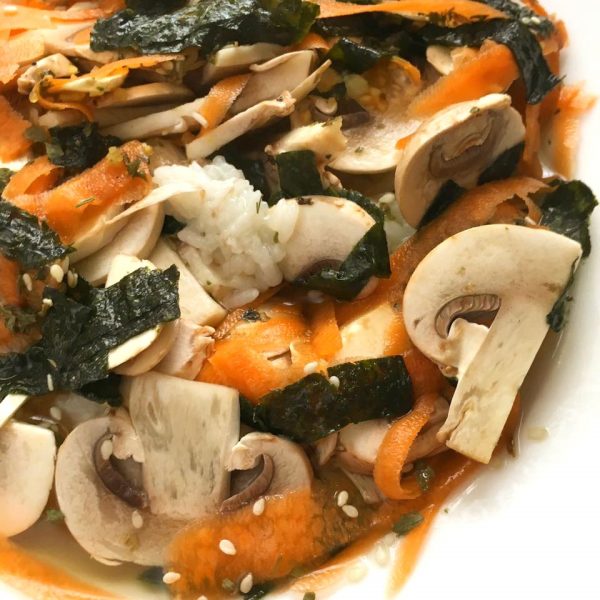 Ochazuke rice bowl with mushrooms and carrot Ochazuke rice bowl with mushrooms and carrot