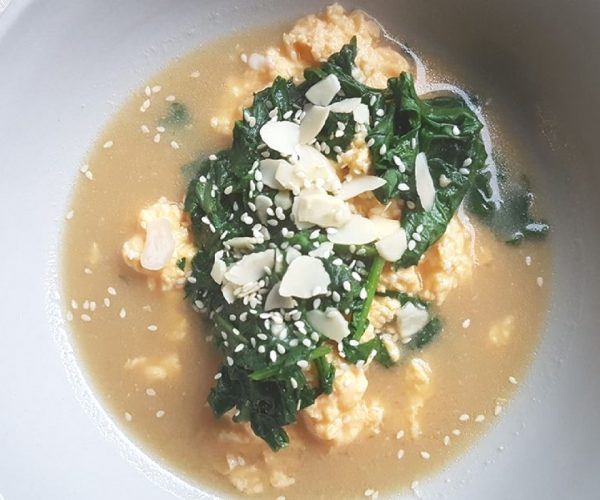 Scrambled Eggs with Kale in Miso Broth Scrambled Eggs with Kale in Miso Broth